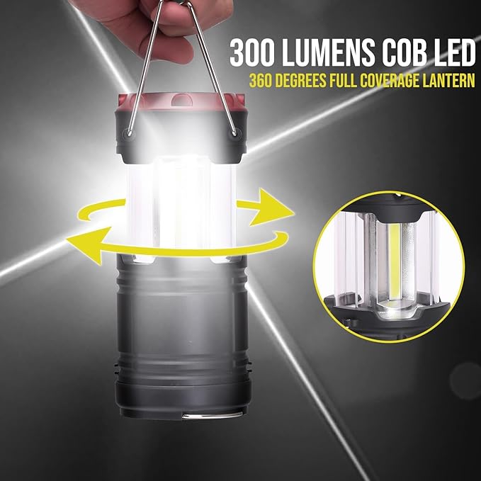 Lichamp 4 Pack Lantern Camping Essentials Lights, Battery Powered Collapsible Lanterns Flashlights with Red Strobe/SOS, Magnetic Base, for Power Outages, Hurricane, Tent Lights for Emergency-VerdiqueGarden