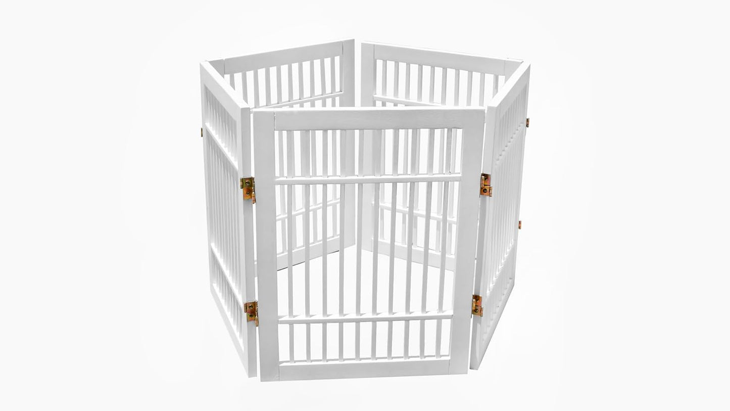 Pet Dog Gate Strong and Durable Freestanding Folding Acacia Hardwood Portable Wooden Fence Indoors or Outdoors by Urnporium (White Pet Gate, 5 Panel 24" Tall)-VerdiqueGarden
