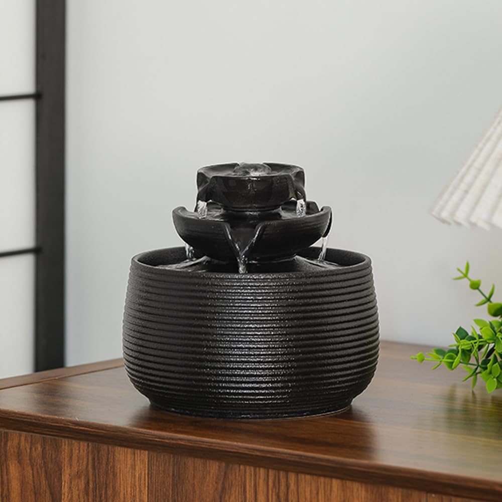 Outdoor and Indoor Water Feature Fountain Waterfall Tabletop Desktop mini Ceramic Garden Fountain (Black A172)-VerdiqueGarden