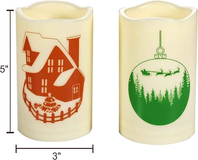 Outdoor Battery Operated Flameless Pillar Candles Auto Daily Timer Waterproof Realistic Flickering Electric LED Lights Snow House Christmas Ball Tree Decals Xmas Decorations 3”X5” 2 Pack-VerdiqueGarden