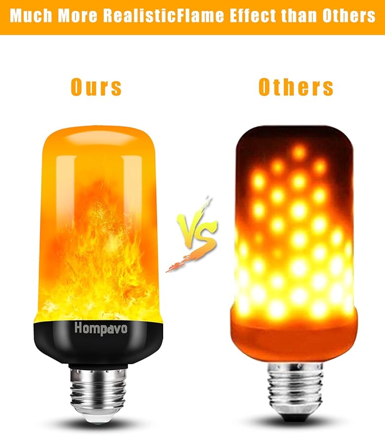 Hompavo 【Upgraded】 LED Flame Light Bulbs, 4 Modes Flickering Light Bulbs with Upside Down Effect, E26/E27 Flame Bulb for Halloween, Christmas, Party, Indoor and Outdoor Home Decoration (4 Pack)-VerdiqueGarden