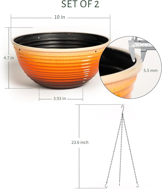 10 Inch Hanging Planter, 2 Pack Hanging Planters for Indoor Outdoor Plants Self Watering Hanging Pots with Drainage Holes for Garden Home-VerdiqueGarden