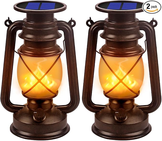 Solar Lantern Outdoor Hanging Solar Lights Dancing Flame Led Waterproof Camping Lamps, Landscape Decor for Table Patio Garden Yard Pathway Porch 2 Pack-VerdiqueGarden