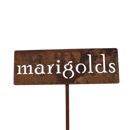 Classic Metal Garden Markers 19 Inches Tall (marigolds, Naturally Rusted)-VerdiqueGarden