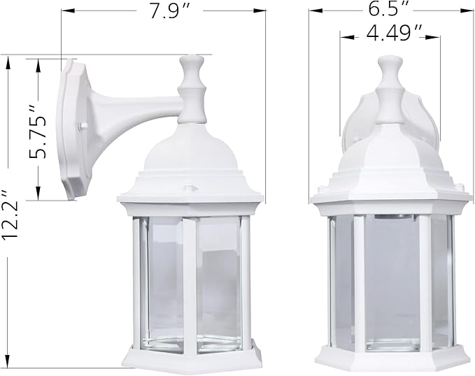 LIT-PaTH Outdoor Wall Lantern, Wall Sconce as Porch Lighting Fixture, E26 Medium Base Max 60W, Aluminum Housing Plus Glass, Matte White Finish, 1-Pack-VerdiqueGarden