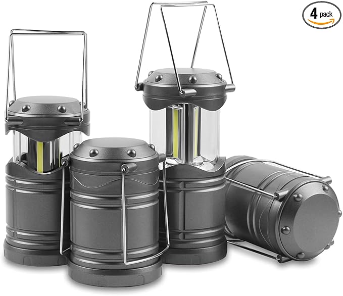 Lichamp LED Camping Lantern, 4 Pack Battery Powered Flashlight for Power Outages, Portable Collapsible Hanging Light Essential for Home, Outdoor, Emergency Lamp Survival Kit Gear for Hurricane, Gray-VerdiqueGarden