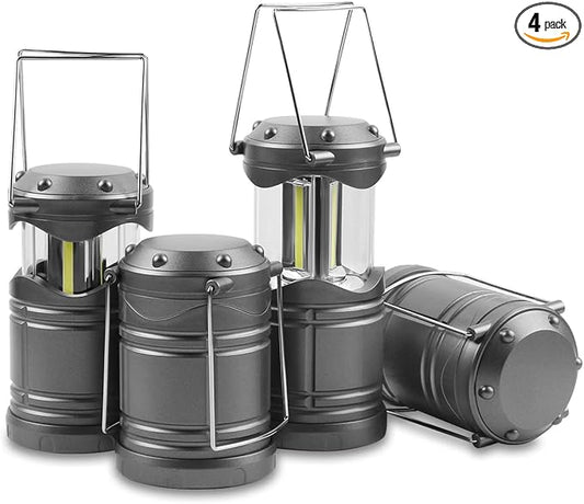 Lichamp LED Camping Lantern, 4 Pack Battery Powered Flashlight for Power Outages, Portable Collapsible Hanging Light Essential for Home, Outdoor, Emergency Lamp Survival Kit Gear for Hurricane, Gray-VerdiqueGarden