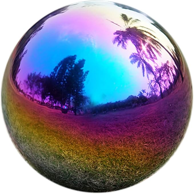 Nerien Gazing Ball, Stainless Steel Garden Mirror Globe, Polished Ornament Sphere, Hollow Floating Reflective Hemisphere, for Home Outdoor Pond Housewarming Swimming Pool Decoration, Rainbow, 5Pcs Mix-VerdiqueGarden