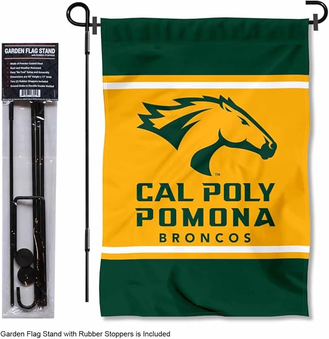College Flags & Banners Co. Cal Poly Pomona Broncos Garden Flag with Stand Holder-VerdiqueGarden