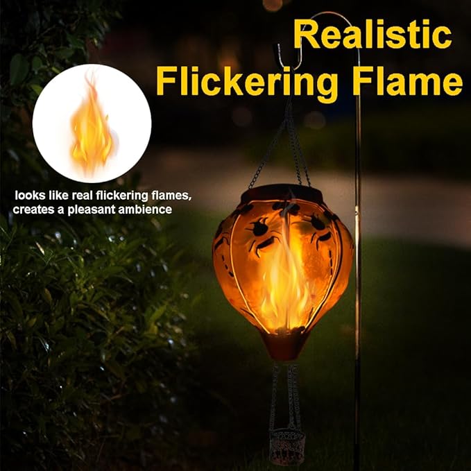 Hot Air Balloon Solar Lantern with Flickering Flame, Glass Hanging Garden Lights Outdoor Waterproof for Tree Yard Patio Mother's Day Gift, 18" H Bee-VerdiqueGarden