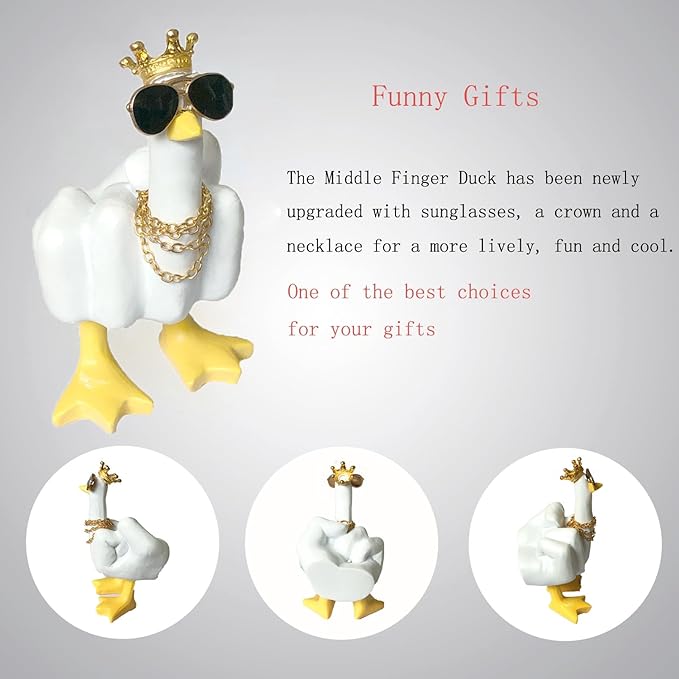 Accddio Middle Finger Duck Decor, Funny Middle Finger Resin Garden Statue, Duck You Cool Fun Gag Gift for Home Office Desk (White)-VerdiqueGarden