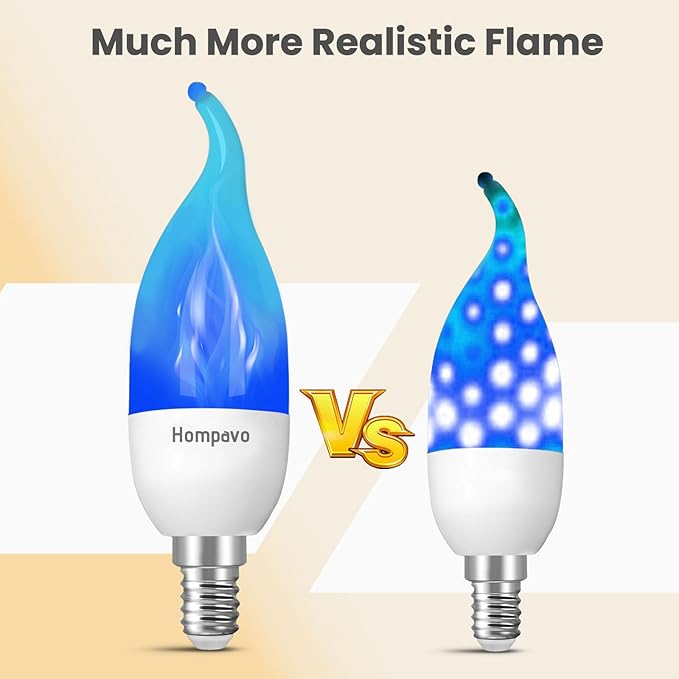 Hompavo 【Upgraded LED Flame Light Bulbs, 3 Modes Flickering Light Bulbs, E12 Chandelier Base Candle Fire Light Bulb for Halloween Christmas Party Porch Indoor & Outdoor Home Decoration, Blue 6 Pack-VerdiqueGarden