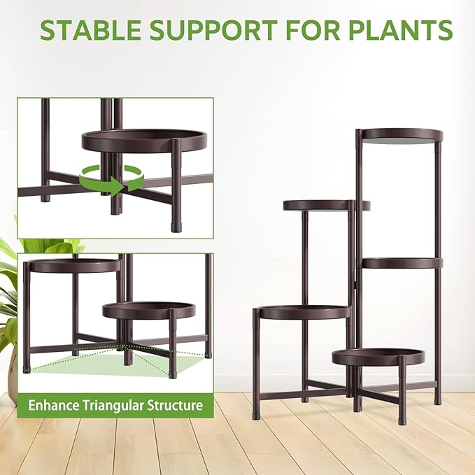 iDavosic.ly 5 Tier Large Plant Stand Indoor, 10 Inch Wide Tall Corner Metal Plant Stands Outdoor for Multiple Plants, Folding Tiered Flower Display Holder Rack Shelf, Violet Bronze-VerdiqueGarden