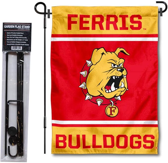 College Flags & Banners Co. Ferris State Bulldogs Garden Flag with Stand Holder-VerdiqueGarden