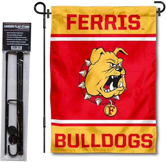 College Flags & Banners Co. Ferris State Bulldogs Garden Flag with Stand Holder-VerdiqueGarden