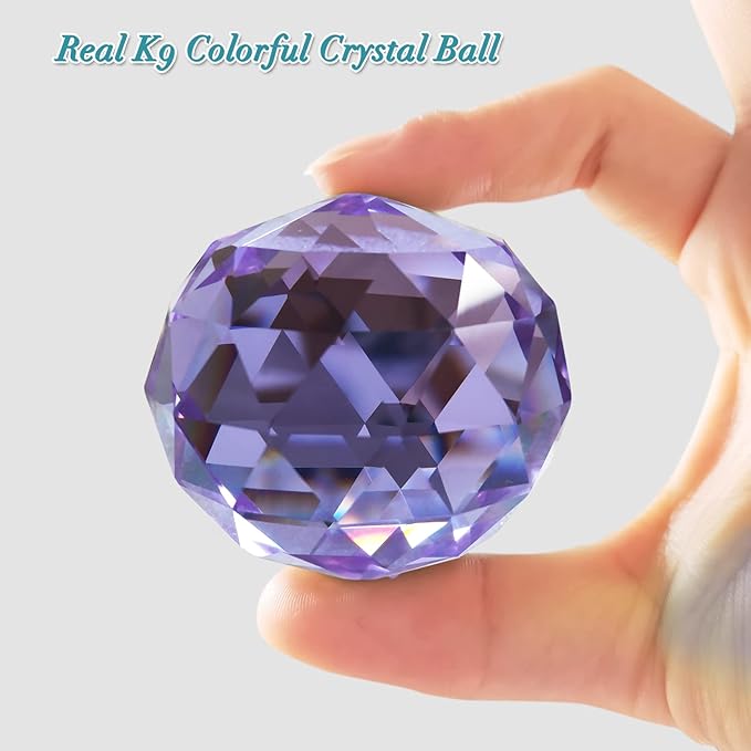 Fonmy Gazing Ball Spiral Tail -Decorative Wind Spinner Sun Catcher Rainbow Maker 11 inch Tail and 2 inch Purple Crystal Orb. Indoor Outdoor Garden Decoration -13 inch Height-VerdiqueGarden