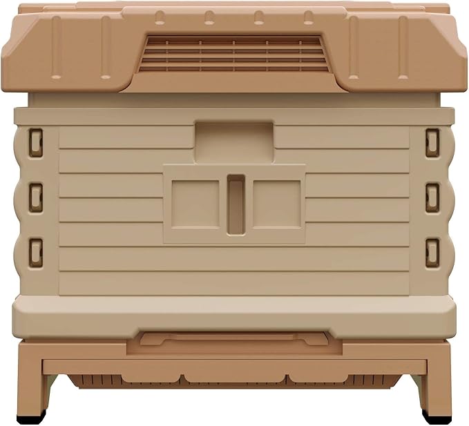Ergo Insulated 10 Frame Bee Hive Set [NO Frames Included] (Single Hive, Tan Body Yellow Entrance)-VerdiqueGarden