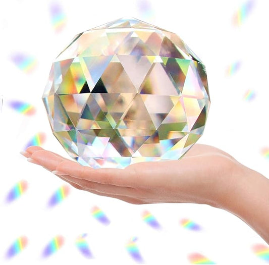 Clear Glass Crystal Ball Prisms Window Rainbow Maker Sphere Faceted Gazing Ball Prism Prism Suncatcher for Home Décor, Feng Shui, (120mm/4.72inch)-VerdiqueGarden