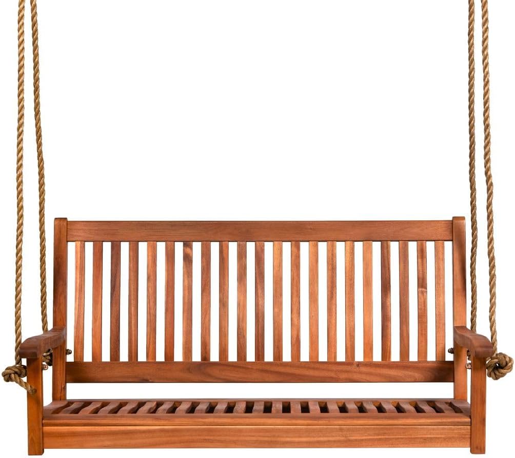 East Green Hayden 4 Foot Wooden Porch Swing in Natural Oil Finish - Outdoor Bench Swing Crafted from Naturally Weather-Resistant Acacia Wood-VerdiqueGarden