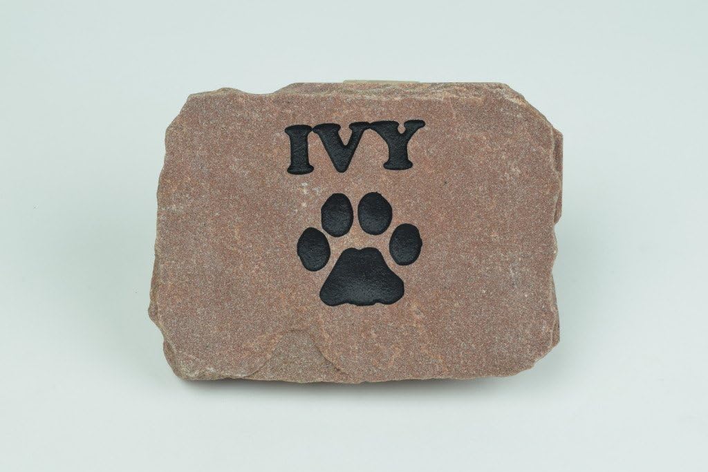 Personalized Red Pet Memorial Stone Headstone Grave Marker Dog or Cat with Paw Print and Engraved with Name of Your Pet-VerdiqueGarden