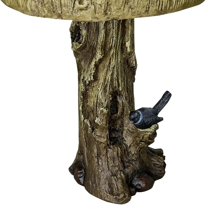 SunJet 24.4 Inch Heigh Wood-Look Concrete Bird Bath with Decorative Faux Bird – birdbath Rustic & Long-Lasting Design, Enhances Garden, Patio, Yard, Lawn Décor-VerdiqueGarden