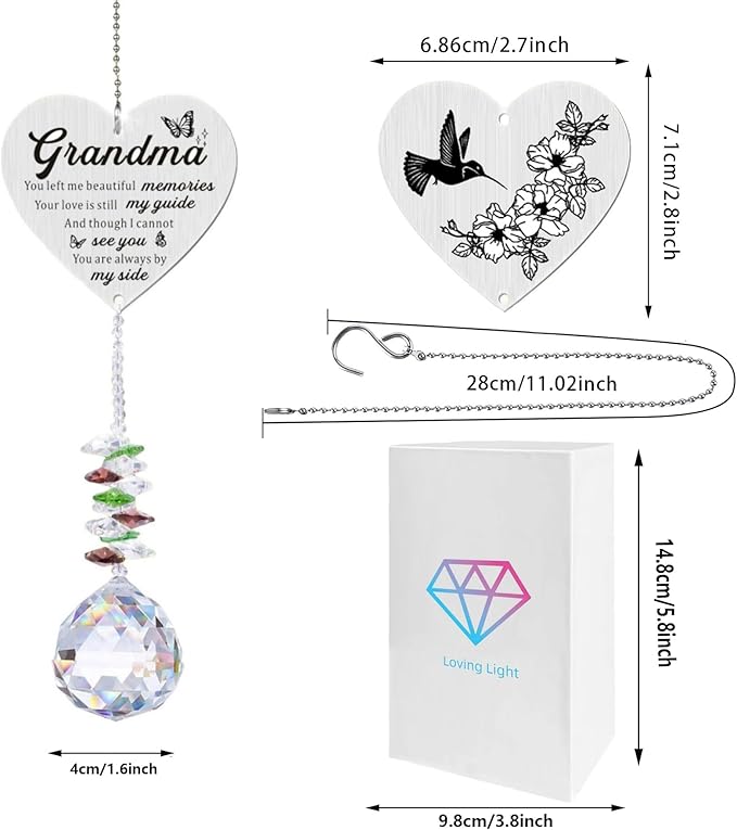 Memorial Gifts for Loss of Grandma, Sympathy Gifts for Loss of Grandma, Grandma in Heaven Memorial Crystal Suncatcher for Window Home Decor (Grandma)-VerdiqueGarden