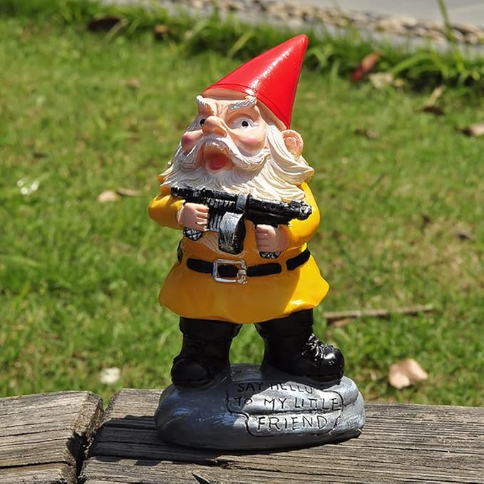 Garden Gnomes Outdoor Funny Garden Gnomes Funny Gnomes with Guns - for Indoor Outdoor Garden Gnome Sculpture Patio Yard Lawn Dwarf Decoration-VerdiqueGarden