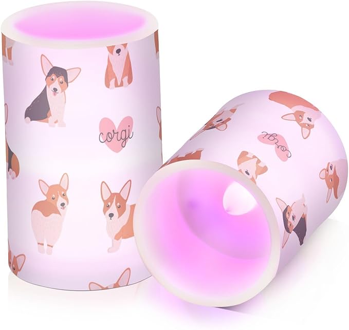 Vdsrup Flameless Candles Set of 2 Funny Welsh Corgi LED Candles with Timer Battery Operated Dog Candle Lights Flickering with Remote for Home Bedroom Decor-VerdiqueGarden