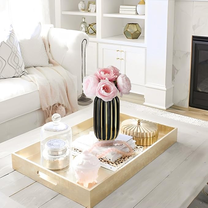 Briful Gold Plated Lantern Ceramic Vase Home Decor Creative Design Porcelain Decorative Flower Vase 8.66'' Black Ceramic Vases for Wedding Anniversary Decoration-VerdiqueGarden