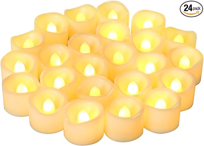 CANDLE CHOICE Battery Operated Flameless Tea Lights Realistic Flickering Long Lasting LED Votive Tealight Candles for Halloween Thanksgiving Christmas Wedding Decorations Battery Included 24 Pack-VerdiqueGarden