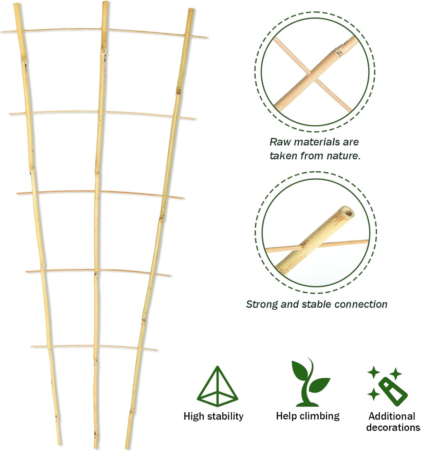 3PCS Fan-Shaped Bamboo Trellis, 2Ft Plant Trellis Indoor, Small Trellis for Potted Plants Indoor, Climbing Plants, Vegetables-VerdiqueGarden