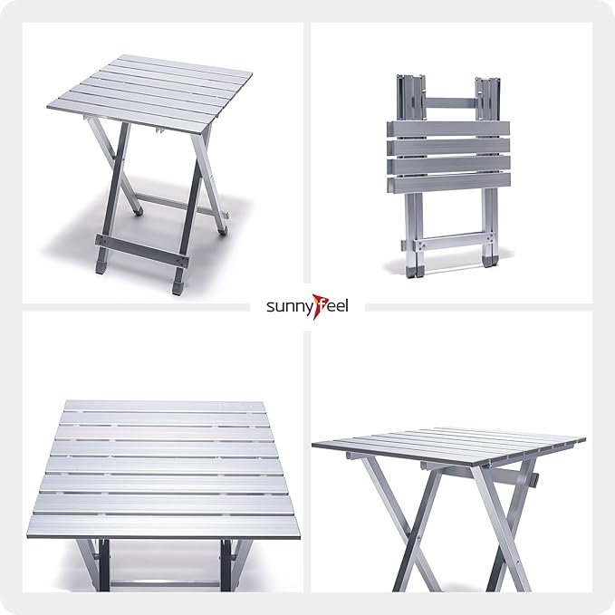 SUNNYFEEL Folding Camping Table - Lightweight Aluminum Portable Picnic Table, 18.5x18.5x24.5 Inch for Cooking, Beach, Hiking, Travel, Fishing, BBQ, Indoor Outdoor Small Foldable Camp Tables-VerdiqueGarden