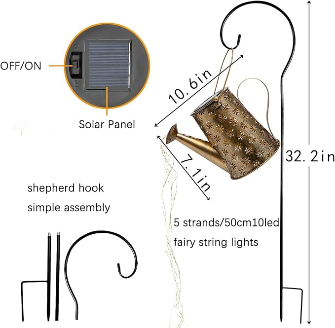 Garden Decor Solar Lights Outdoor Large Hanging Waterproof Watering Can Landscape Lights Outside Decorations for Yard Front Porch Patio Backyard Gardening Gift for Mom Grandma Women Birthday-VerdiqueGarden