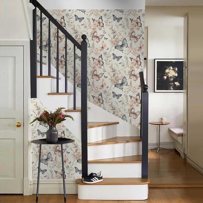 Wonderland Boho Butterfly Flowers Peel and Stick Wallpaper Self Adhesive Removable Easy Peel Off Stick on Wall Paper for Bedroom Cabinet Renter Friendly-VerdiqueGarden