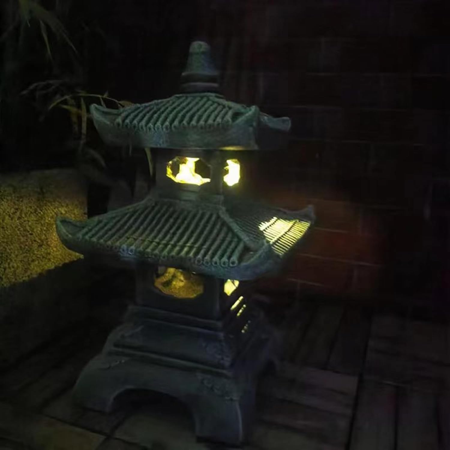 Outdoor Solar Pagoda Lantern,2 Tier Pagoda Lantern Garden Statue,Zen Garden Lantern Pagoda,Pagoda Lantern Japanese Style. for Zen Lawn Garden Decoration and Christmas Ornament (Solar Lights)-VerdiqueGarden