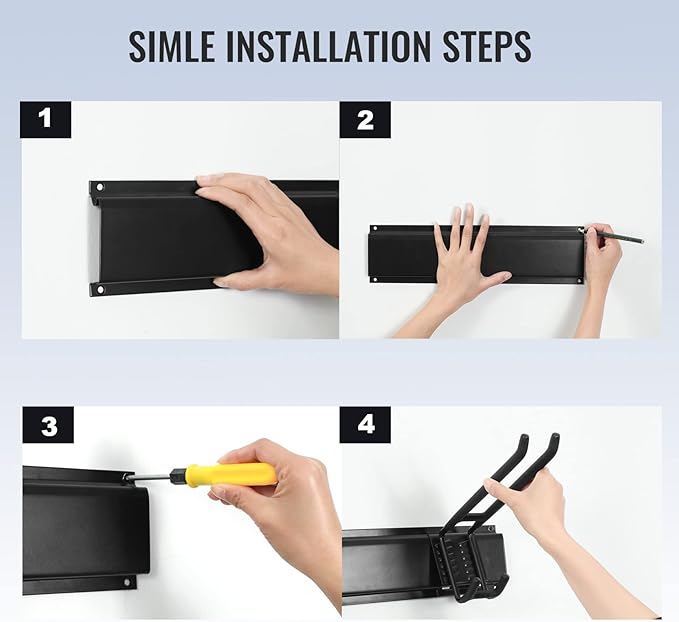 Wall Mount Tool Storage Rack, Heavy Duty Garage Storage Tool Organizer, Garden Tool Wall Hooks and Hangers, Hold Up to 350lbs Black-VerdiqueGarden