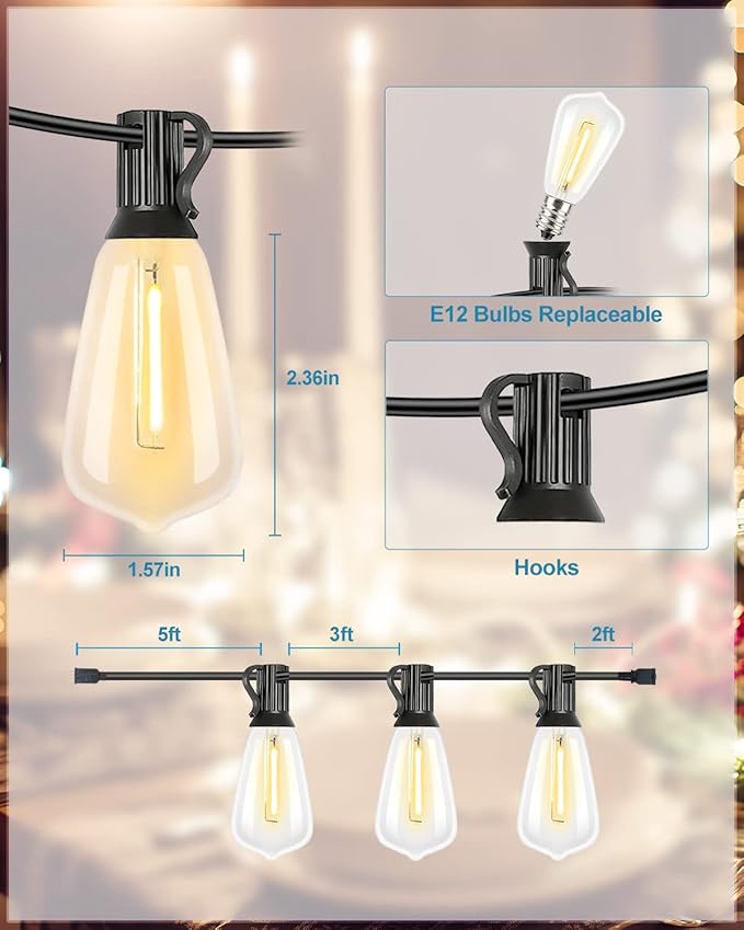 Lightdot 500FT Outdoor String Lights, LED Bistro String Lights with Shatterproof ST38 Vintage Bulbs, 2200K Dimmable, Waterproof Hanging Lights for Porch, Deck, Garden, Backyard, Balcony - ETL Listed-VerdiqueGarden