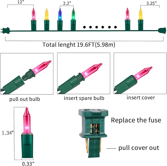 Ultra-Bright Connects End to End Multi Christmas Mini Lights 100L 19.6Ft UL Listed Incandescent Bulb String Light Set for Indoor Outdoor Holiday Garden Party Christmas Tree Garland Decor-VerdiqueGarden