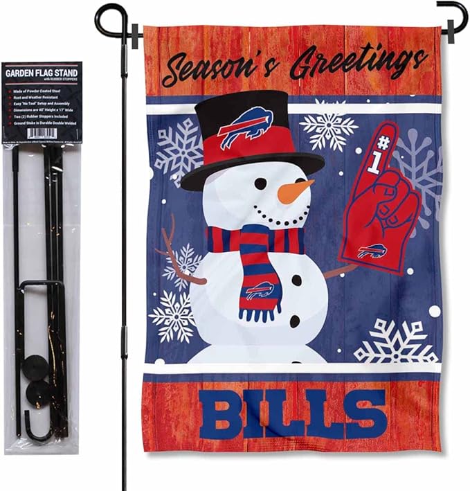 WinCraft Buffalo Bills Holiday Snowman Garden Flag and Flagpole Mount-VerdiqueGarden