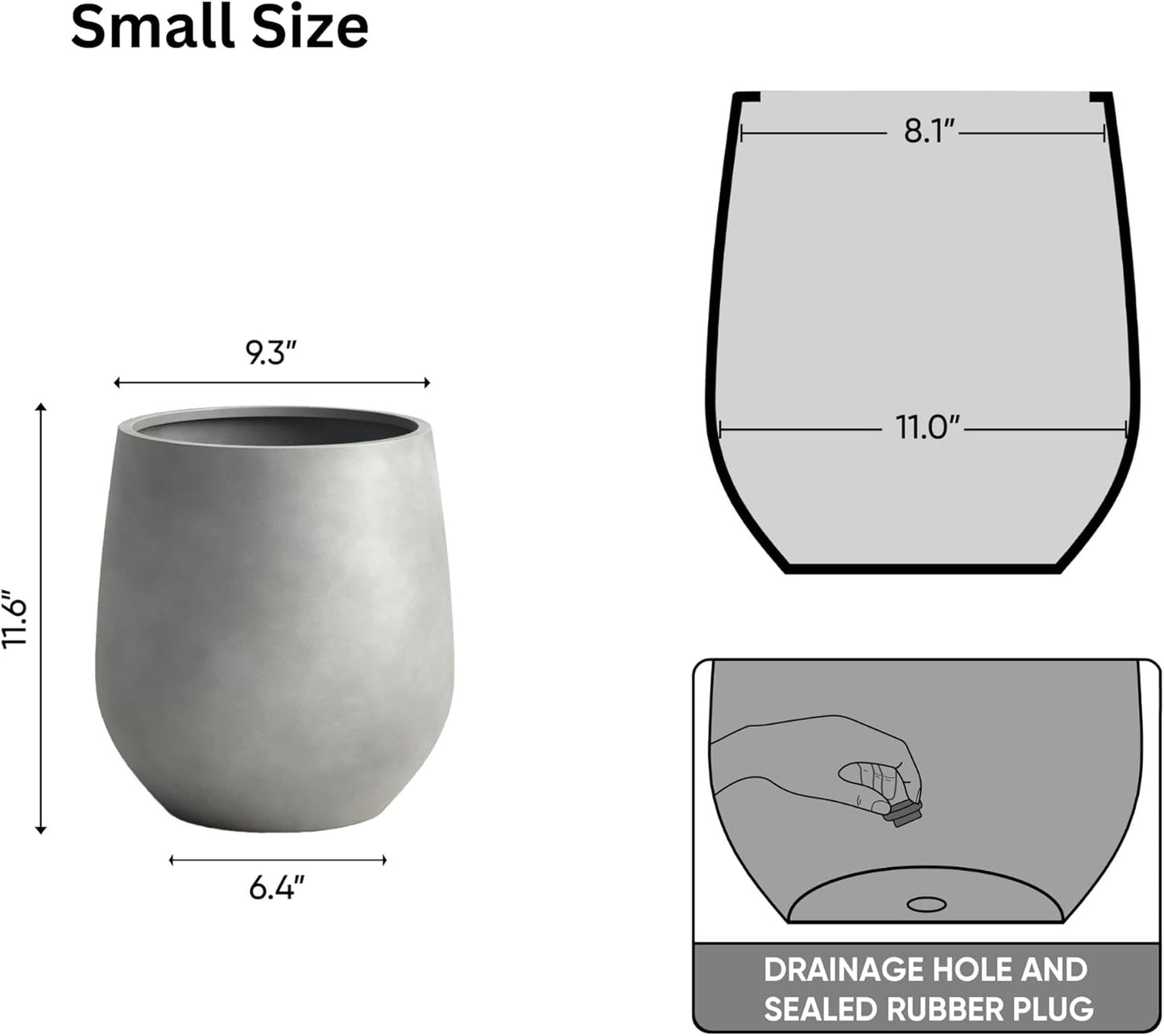 DTY Signature Mount Wilson Lightweight and Durable Modern Fiberstone Tapered Planter for Indoor Outdoor, Drainage Hole & Rubber Plug, Weather Resistant, 11.8" H x 11" Dia, 8" Opening - Small, Gray-VerdiqueGarden