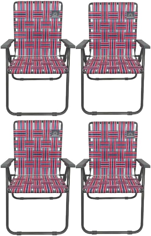 Retro Webbed Camping Chair - Lightweight, Foldable, Durable Steel Frame, 300lb Capacity, Vintage Red/Blue Stripes by Caddis Sports (4)-VerdiqueGarden