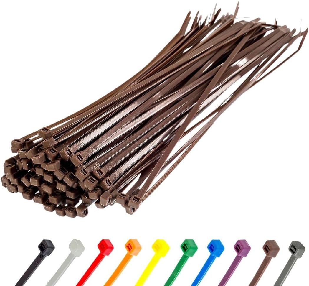GTSE 12 Inch Brown Zip Ties, 100 Pack, 50lb Strength, UV Resistant Long Nylon Cable Ties, Self-Locking 12" Tie Wraps-VerdiqueGarden