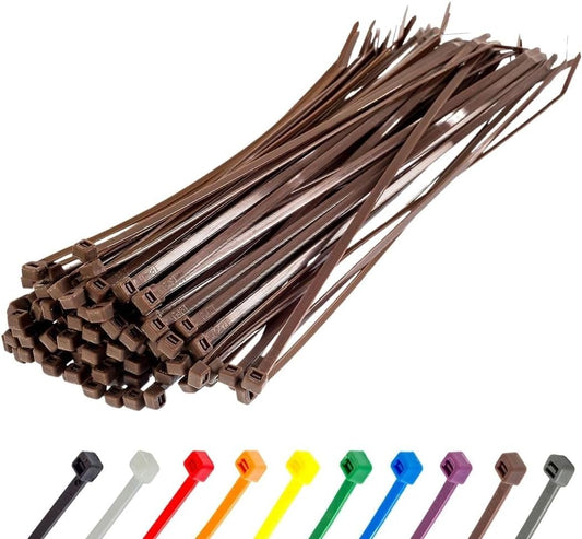 GTSE 12 Inch Brown Zip Ties, 100 Pack, 50lb Strength, UV Resistant Long Nylon Cable Ties, Self-Locking 12" Tie Wraps-VerdiqueGarden