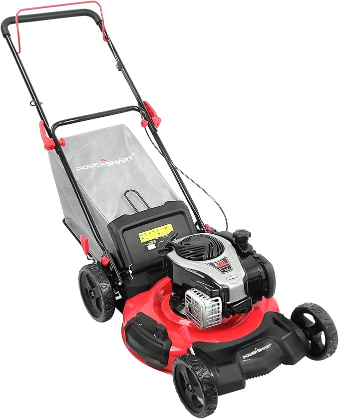 PowerSmart Gas Lawn Mower 21-inch with 140cc Briggs and Stratton E550 Engine, 3-in-1 Push Mower with Mulch, Bagger, Side-Discharge-VerdiqueGarden