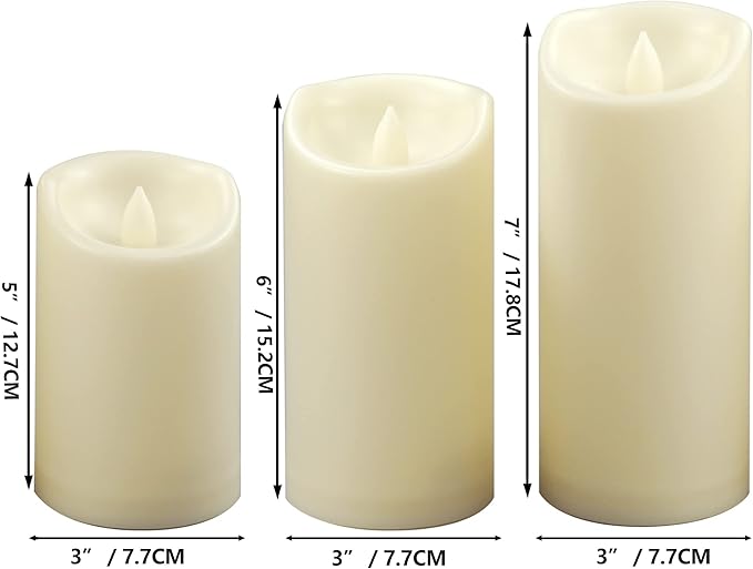 CANDLE CHOICE Waterproof Outdoor Battery Operated Flameless Pillar Candles with Timer Realistic Flickering Plastic Fake Electric LED Lights for Lantern Garden Wedding Christmas Decorations 3 Pack-VerdiqueGarden