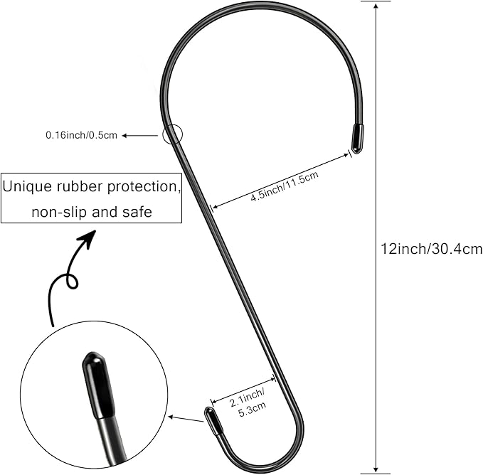 6 Pack 12 Inch Extra Large S Hooks for Hanging Plants, Rust-Proof Heavy Duty Tree Branch Hooks Plant Hooks Outdoor for Hanging Bird Feeder,Patio,Indoor Uses-VerdiqueGarden