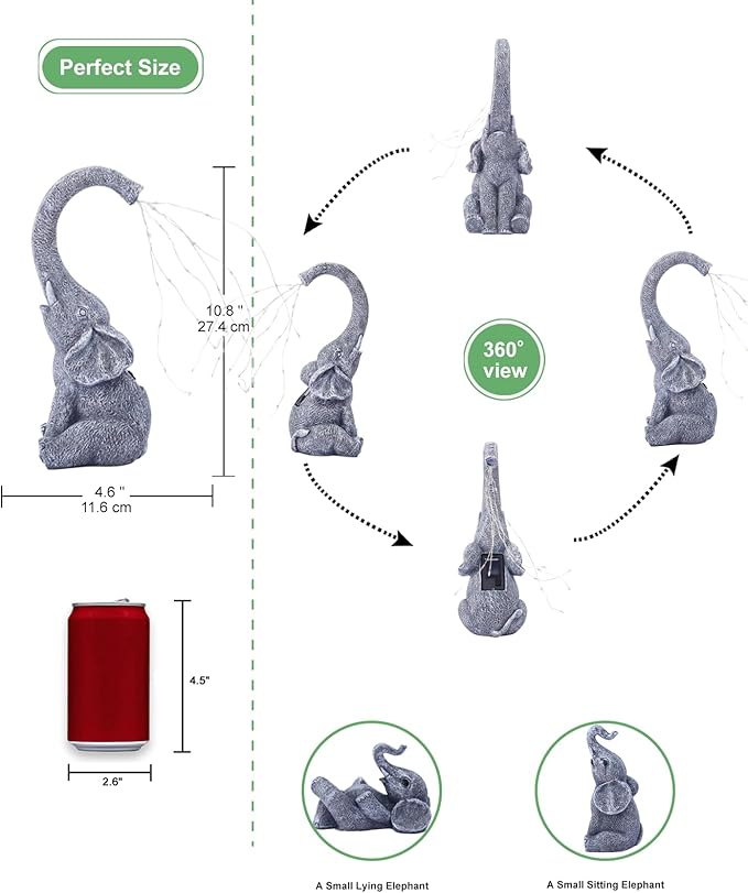 Solar Elephant Statues for Garden Decor: Outdoor Sculptures for Lawn Ornaments - Porch Patio Balcony Front Yard Birthday Gifts for Mom Grandma Women-VerdiqueGarden