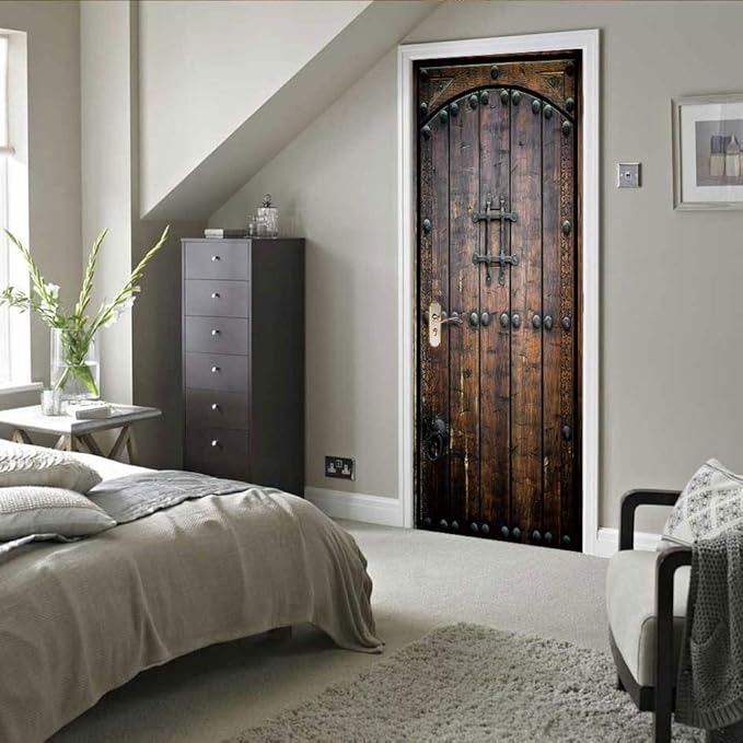 3D Door Stickers Murals Peel and Stick - Wooden Door - Door Wallpaper Self-Adhesive Door Decals Removable PVC Waterproof Door Poster for Bedroom Living Room Door Wall Decoration 37.4 x 78.7 inch-VerdiqueGarden