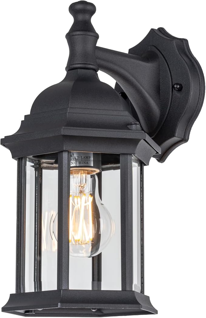 LIT-PaTH Outdoor Wall Lantern, Wall Sconce as Porch Lighting Fixture, E26 Medium Base Max 60W, Aluminum Housing Plus Glass, Matte Black Finish, 1-Pack-VerdiqueGarden