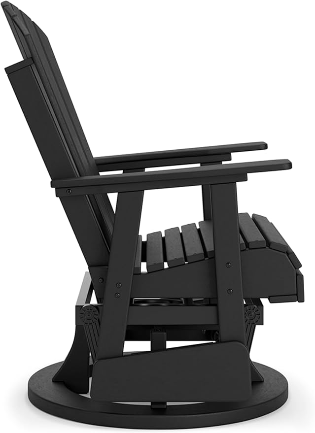 Signature Design by Ashley Hyland Wave Modern Weather Resistant HDPE Outdoor Swivel Glider Chair, Black-VerdiqueGarden